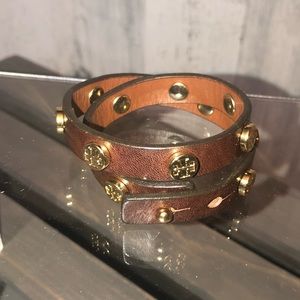 Tory Burch brown leather wrap bracelet with gold
